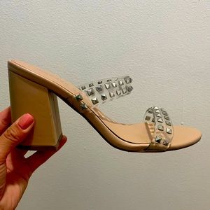 Steve Madden nude heel with clear studded straps